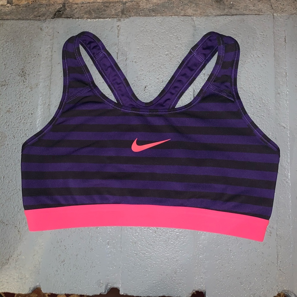 NIKE Purple / Black Striped With Pink Sports Bra